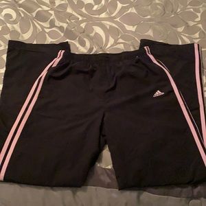 Adidas lined windbreaker pants with pink stripes